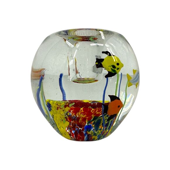 Murano Glass Candle Holders VTG paperweight fishbowl aquarium pair - Picture 3 of 6